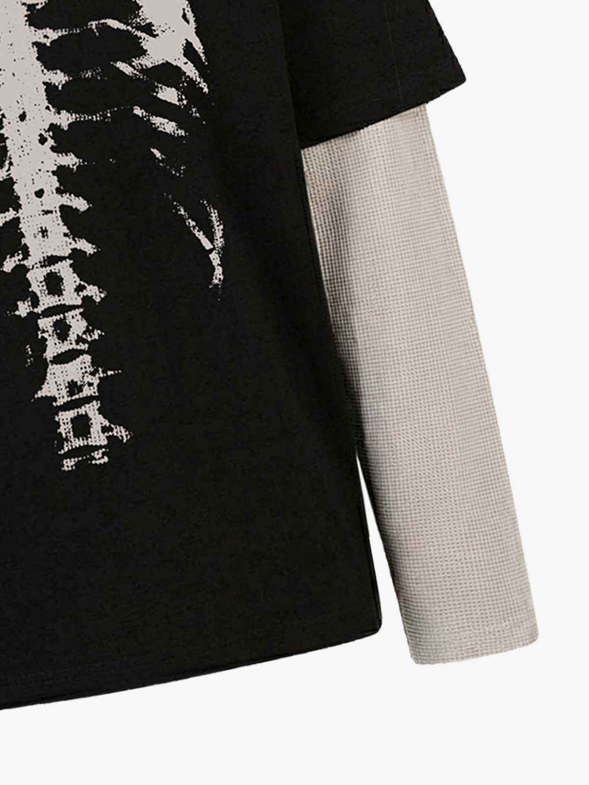 Waffle Knit Skeleton Graphic Layered T-Shirt 
