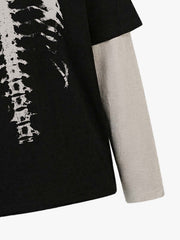 Waffle Knit Skeleton Graphic Layered T-Shirt 