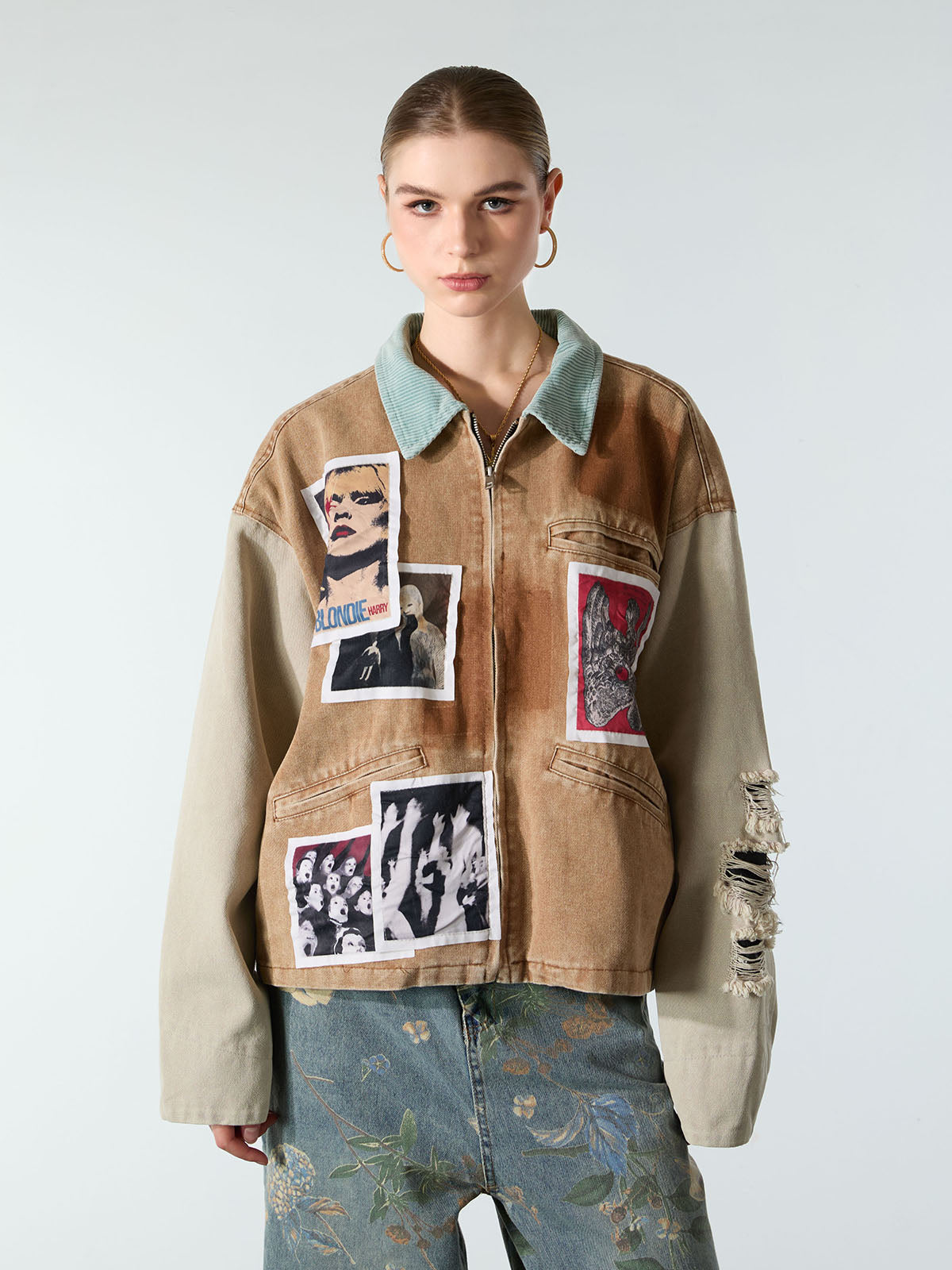 Punk Retro Collage Print Distressed Heavy Jacket - 2539 
