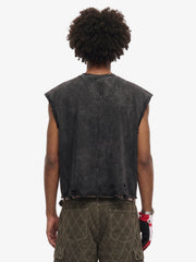 Distressed Slogan Graphic Sleeveless T-Shirt 