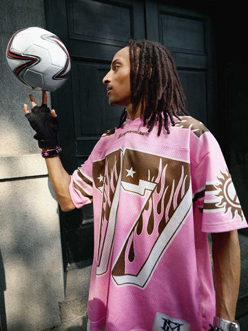 T-shirt en jersey imprimé flamme rose-2390
