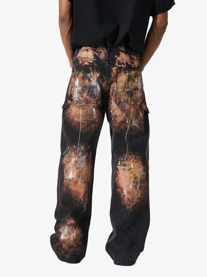 Graffiti Painted Cargo Denim Jeans 