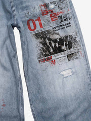 Jeans larghi Scimitar con grafica "No More Booms"