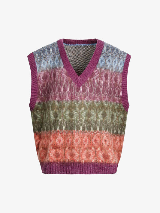 Colorful Knit Vest with Geometric Patterns for Women 