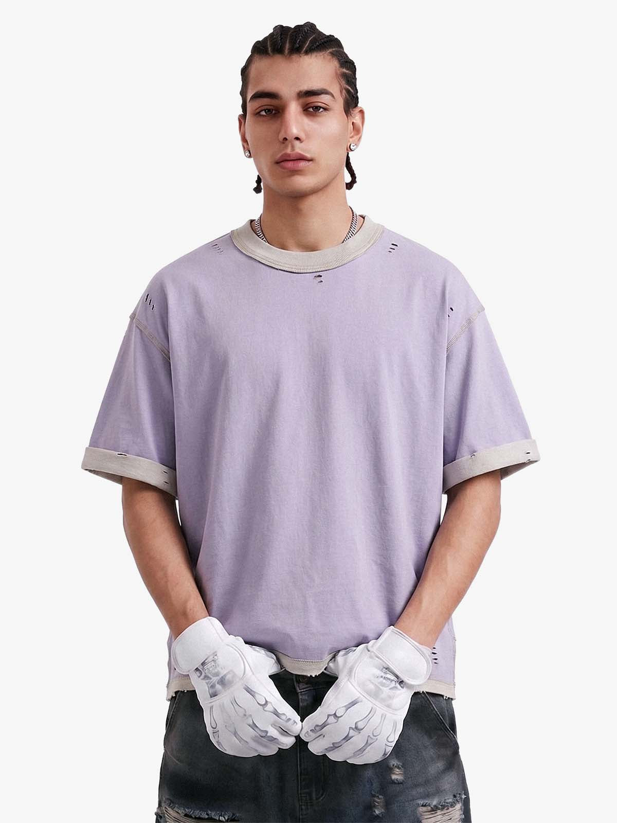 "OK" Patch Color-Block Ripped Reversible T-Shirt 