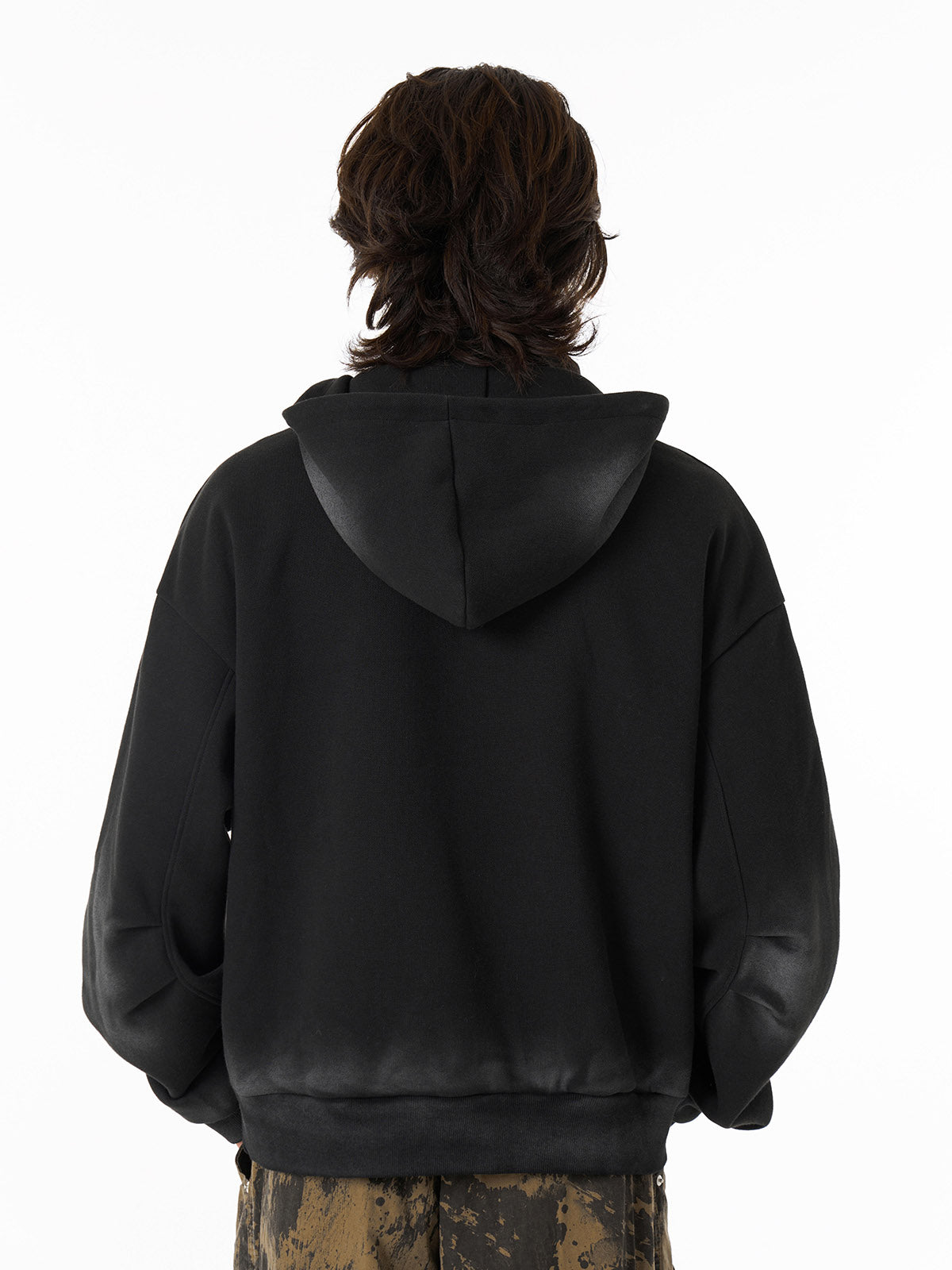 Washed Distressed Stand-up Collar Zipper Stitching Spray Monkey Hooded Sweatshirt 