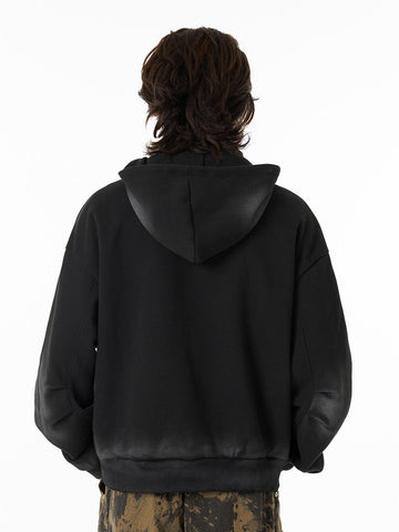 Distressed Stand Collar Stitching Spray Paint Quarter Zip Hoodie 