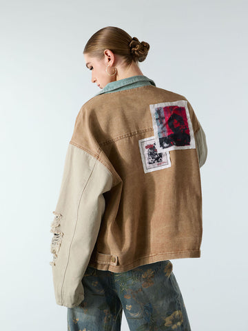 Punk Retro Collage Print Distressed Heavy Jacket - 2539 