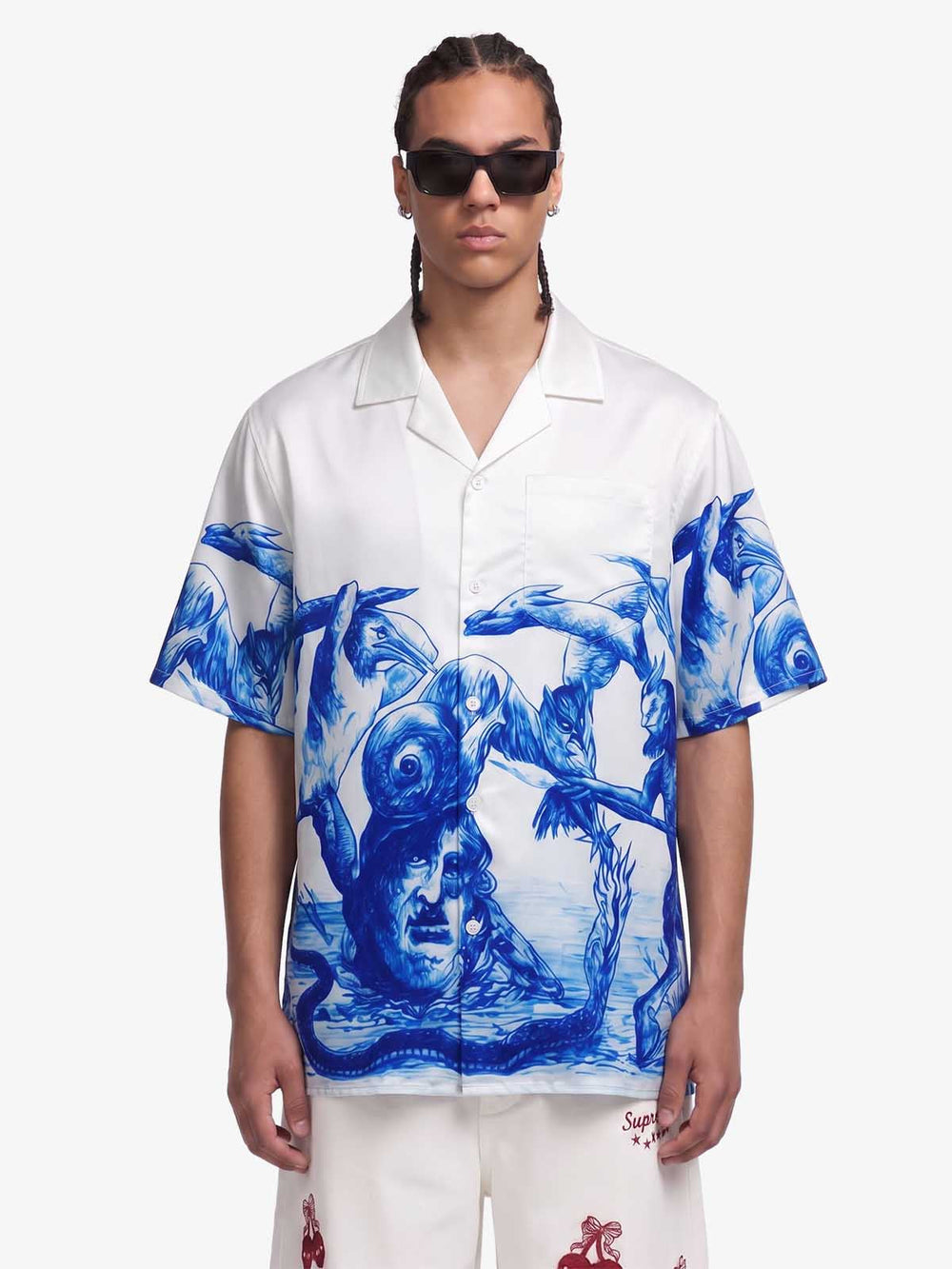 Blue Sketch Mythological Camp Collar Boxy Shirt 