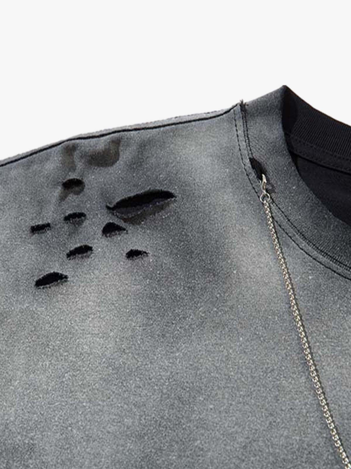 Gradient Hole Contrast Color Long Sleeve T-shirt 