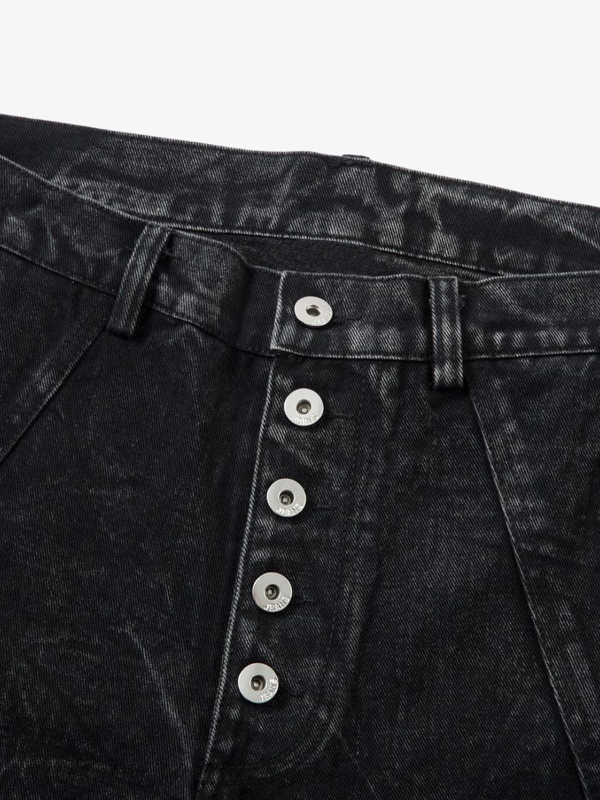 High-Waisted Wide-Leg Denim Pants with Unique Geometric Design 