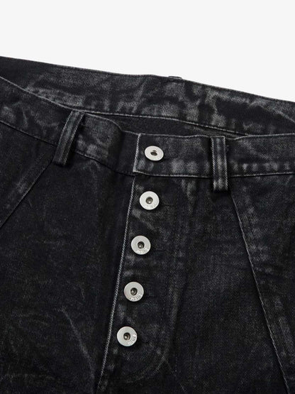 High-Waisted Wide-Leg Denim Pants with Unique Geometric Design 