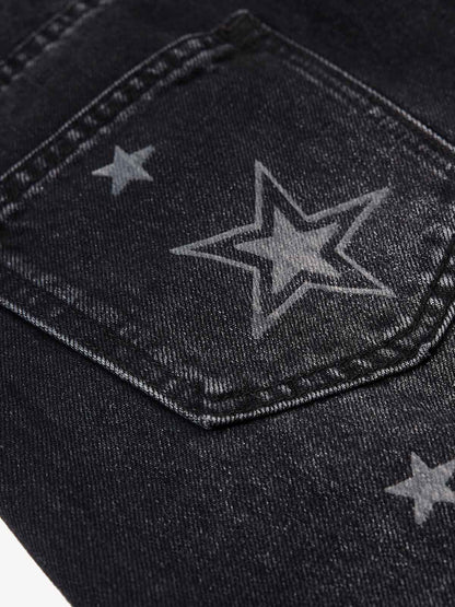 Vintage Star Print Washed Barrel Jeans 