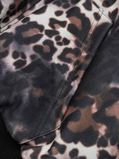 Leopard Print Hooded Bomber Jacket with Faux Fur Trim - Trendy and Stylish for All Seasons 