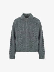 Cable Knit Zip-Up Sweater Jacket for Cozy Elegance 