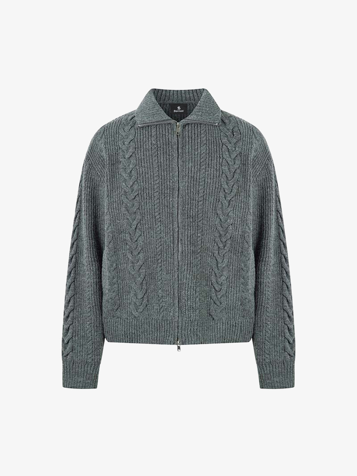 Cable Knit Zip-Up Sweater Jacket for Cozy Elegance 