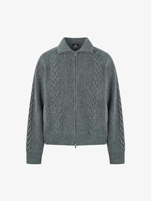 Cable Knit Zip-Up Sweater Jacket for Cozy Elegance 
