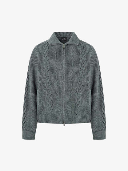 Cable Knit Zip-Up Sweater Jacket for Cozy Elegance 