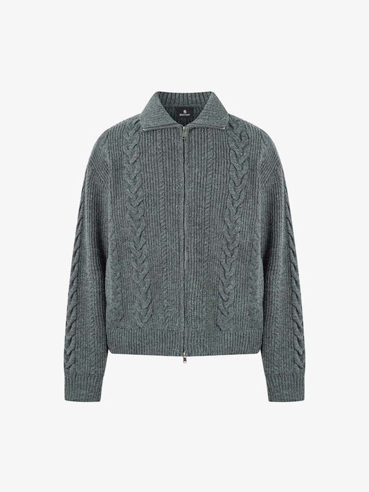 Cable Knit Zip-Up Sweater Jacket for Cozy Elegance 