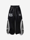 Glossy Color Block Logo Graphic Wide-Leg Sweatpants