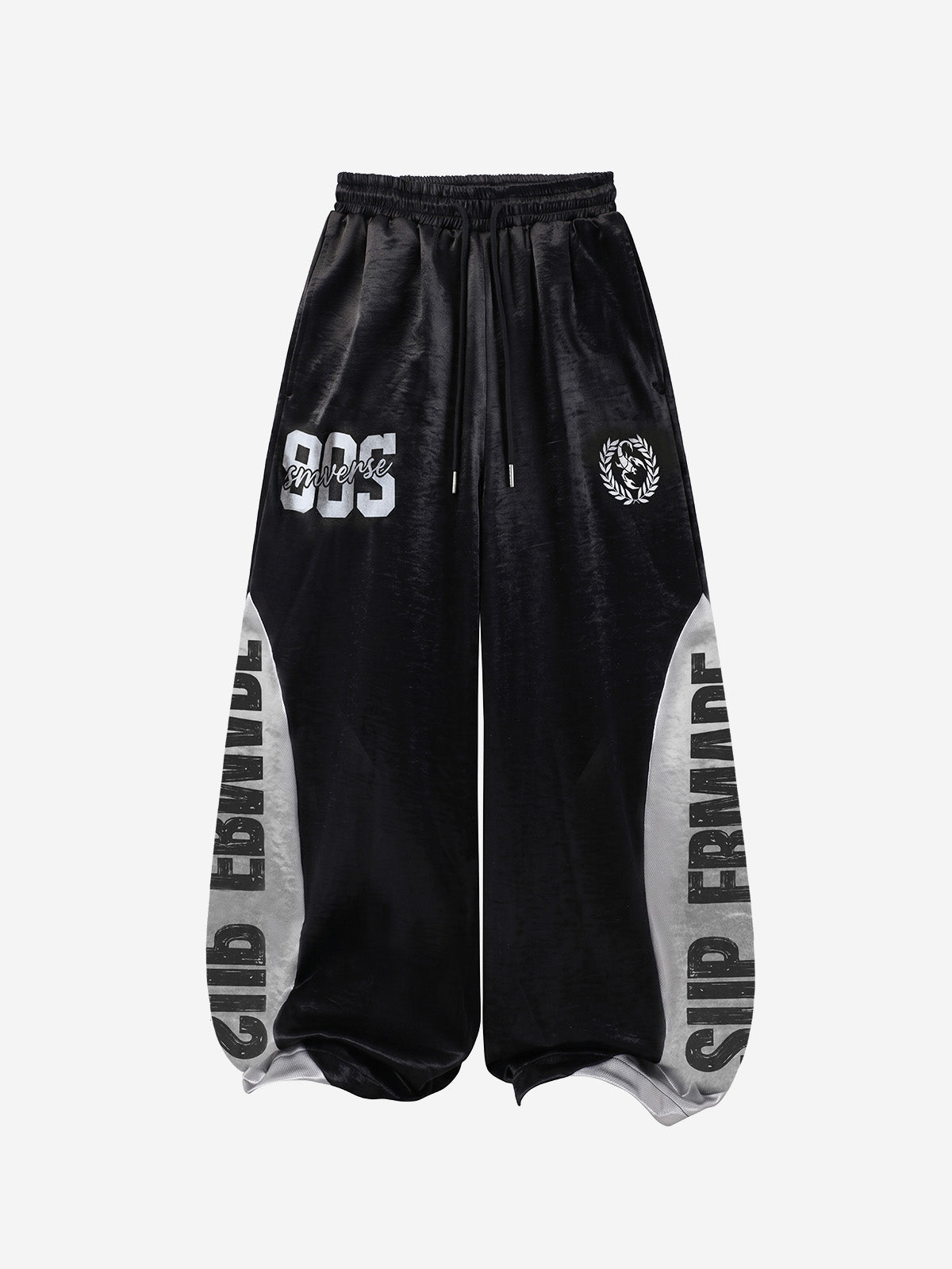Glossy Color Block Logo Graphic Wide-Leg Sweatpants