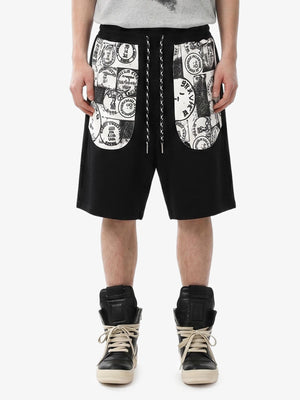 Stamp Print Patch Pocket Knit Shorts 