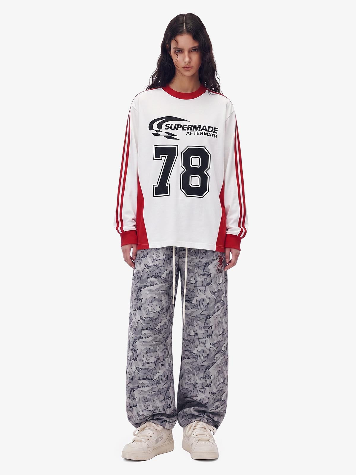 Jersey Digital Print Colorblock Long-Sleeved T-Shirt 