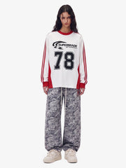 Jersey Digital Print Colorblock Long-Sleeved T-Shirt 
