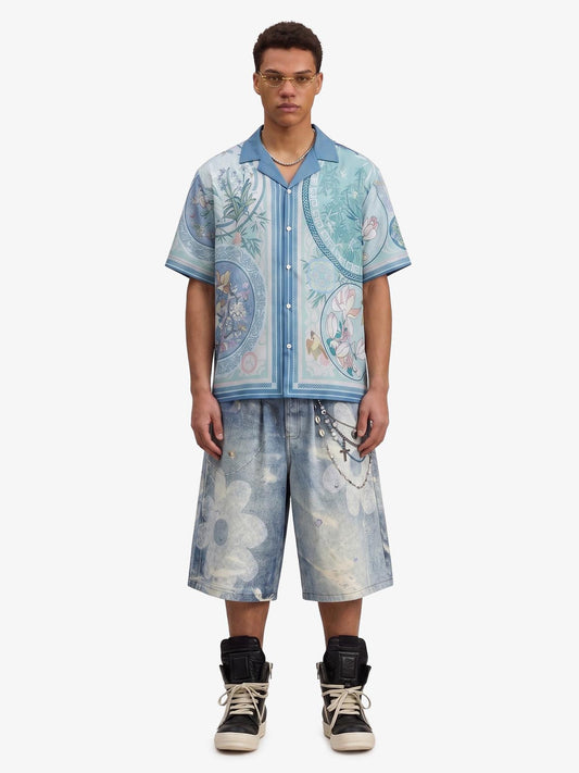 Porcelain Floral Cuban Collar Shirt 