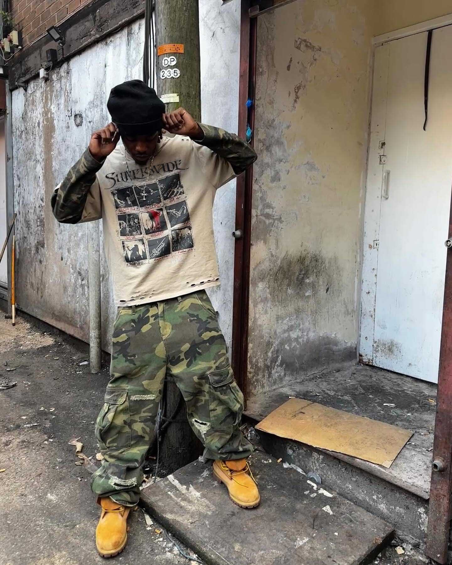 Jersey Distressed Camouflage Double Layered Graphic T-Shirt - 2420 