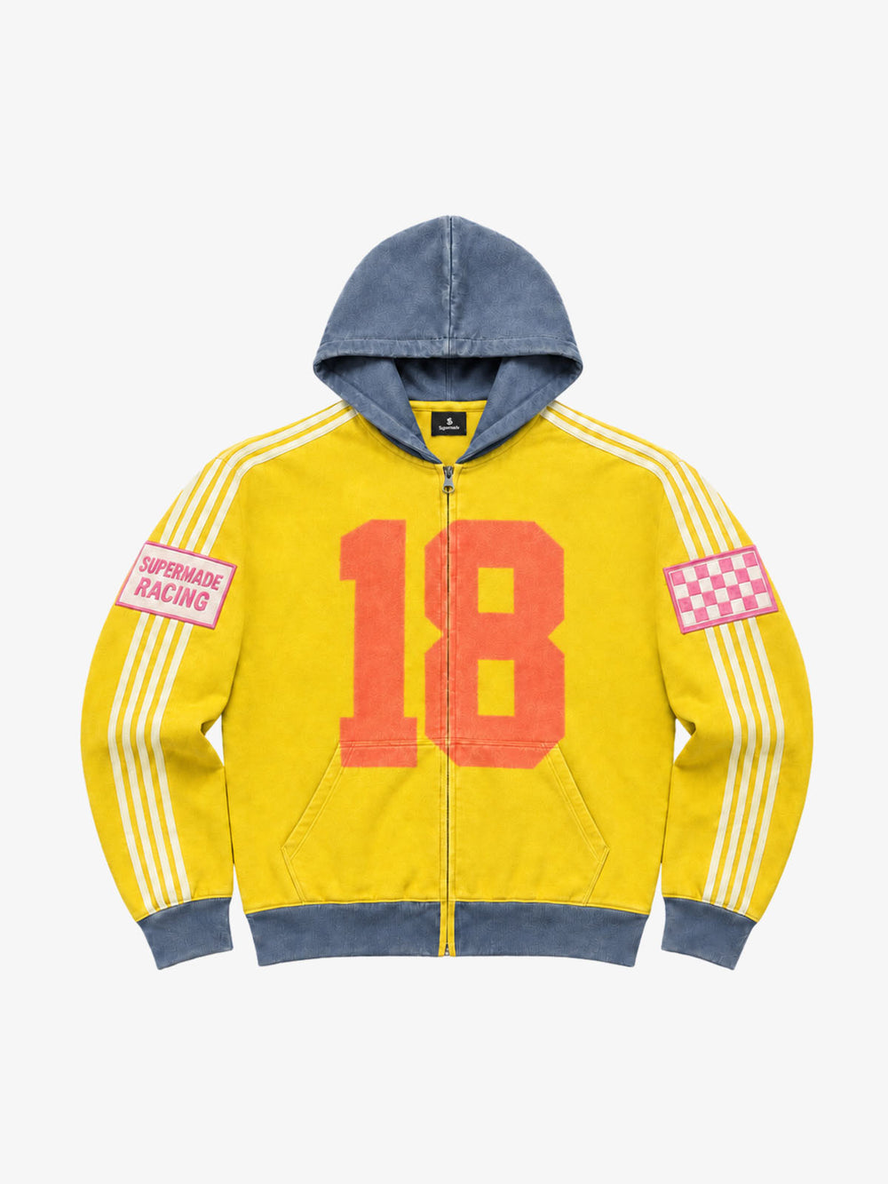 Racing Number Graphic Color Block Cropped Zip Hoodie