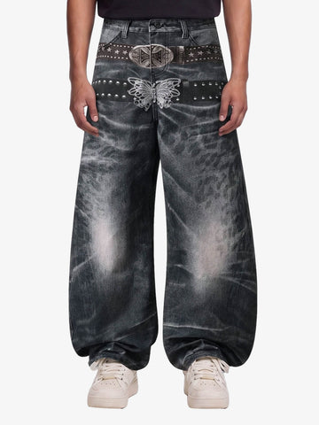 Butterfly Illusion Graphic Print Baggy Jeans 