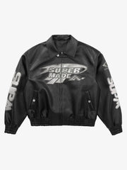 Faux Leather Vintage Street Black Air Jacket - 1821 