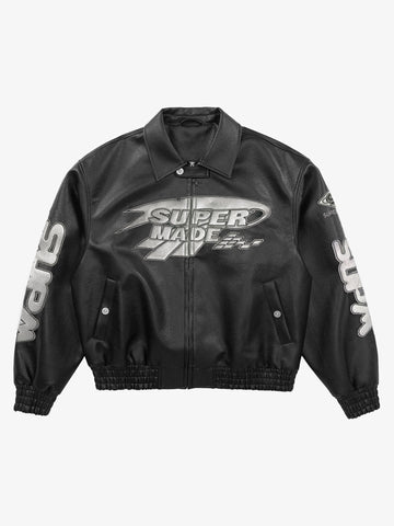 Faux Leather Vintage Street Black Air Jacket - 1821 