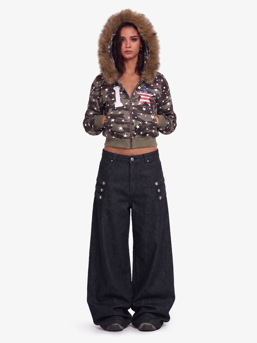 Military Napoleon Raw Denim Barrel Baggy Jeans