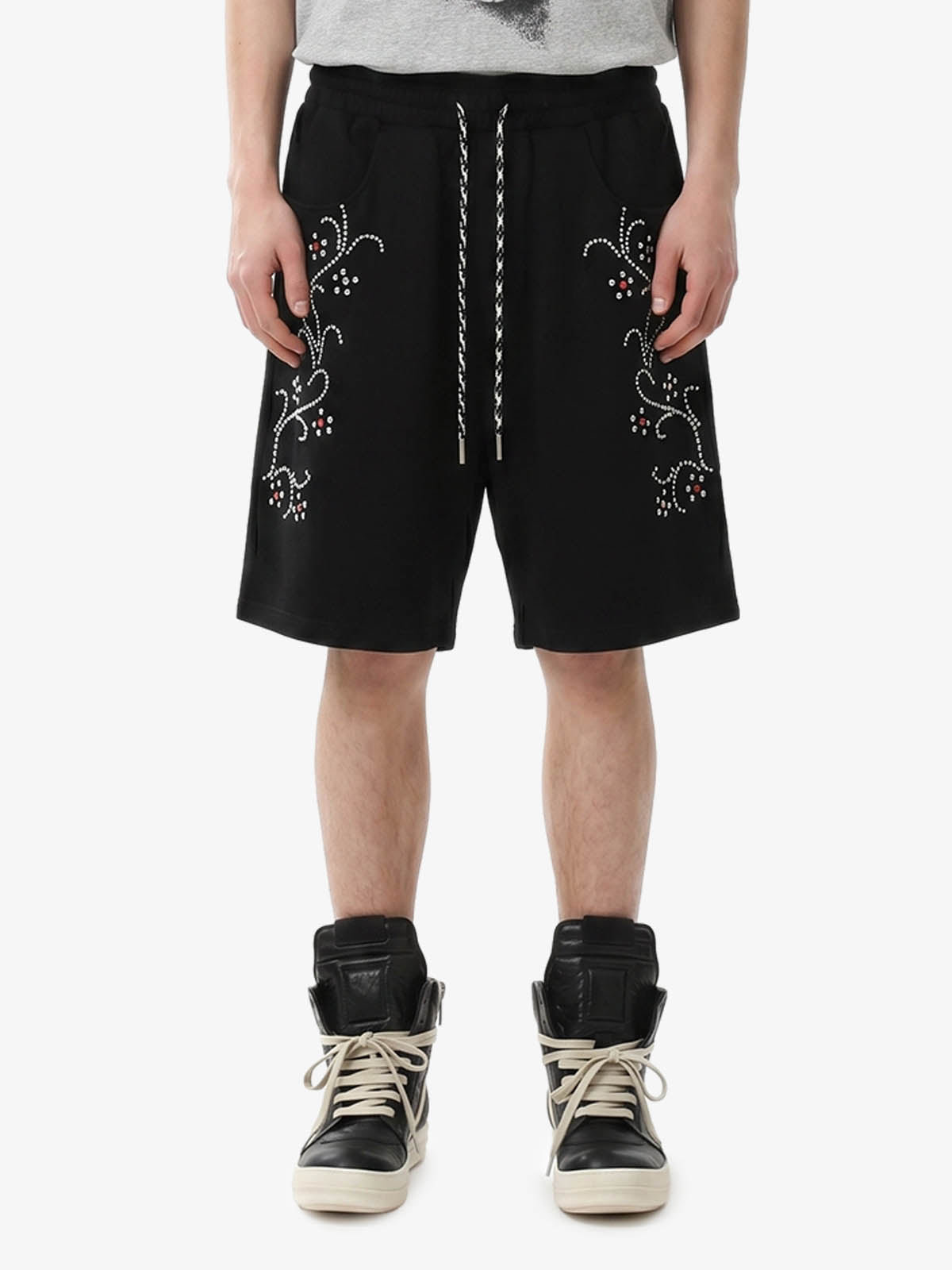 Rhinestone Graphic Knit Shorts 