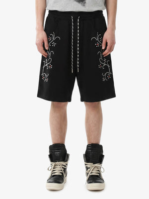 Rhinestone Graphic Knit Shorts 