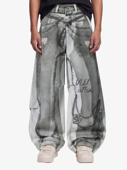 Vintage Illusion Graphic Ultra-Baggy Jeans 