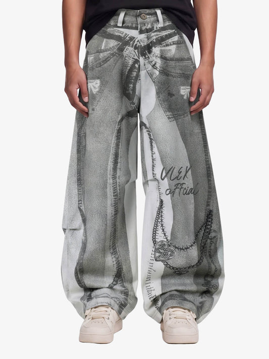 Vintage Illusion Graphic Ultra-Baggy Jeans 