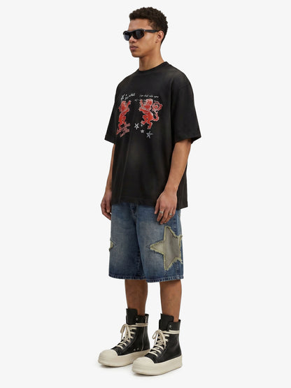 Heraldic Lion Acid-Wash Jersey T-Shirt 