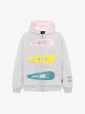 Detachable Hair Clip Decoration Zip Up Hoodie