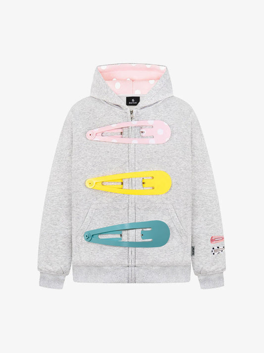 Detachable Hair Clip Decoration Zip Up Hoodie
