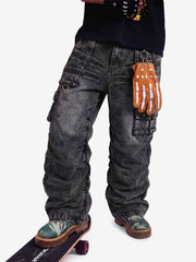 Y2K Faded Stacked Denim Jeans 