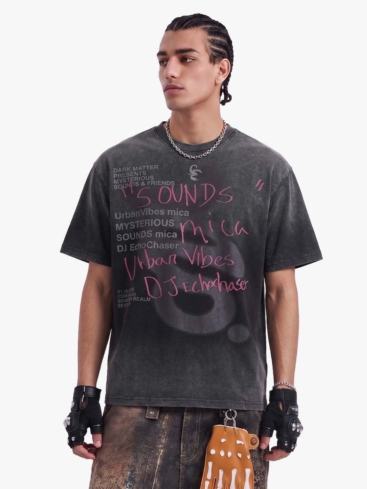Washed Graffiti Text Print Spray Effect T-Shirt - 2614 