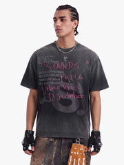 Washed Graffiti Text Print Spray Effect T-Shirt - 2614 