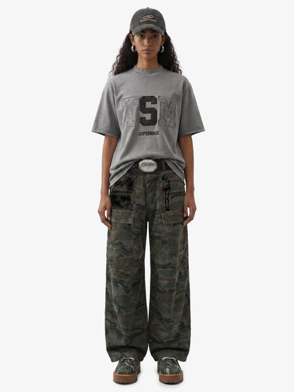 Faded Camo Graphic Wide-Leg Cargo Pants 