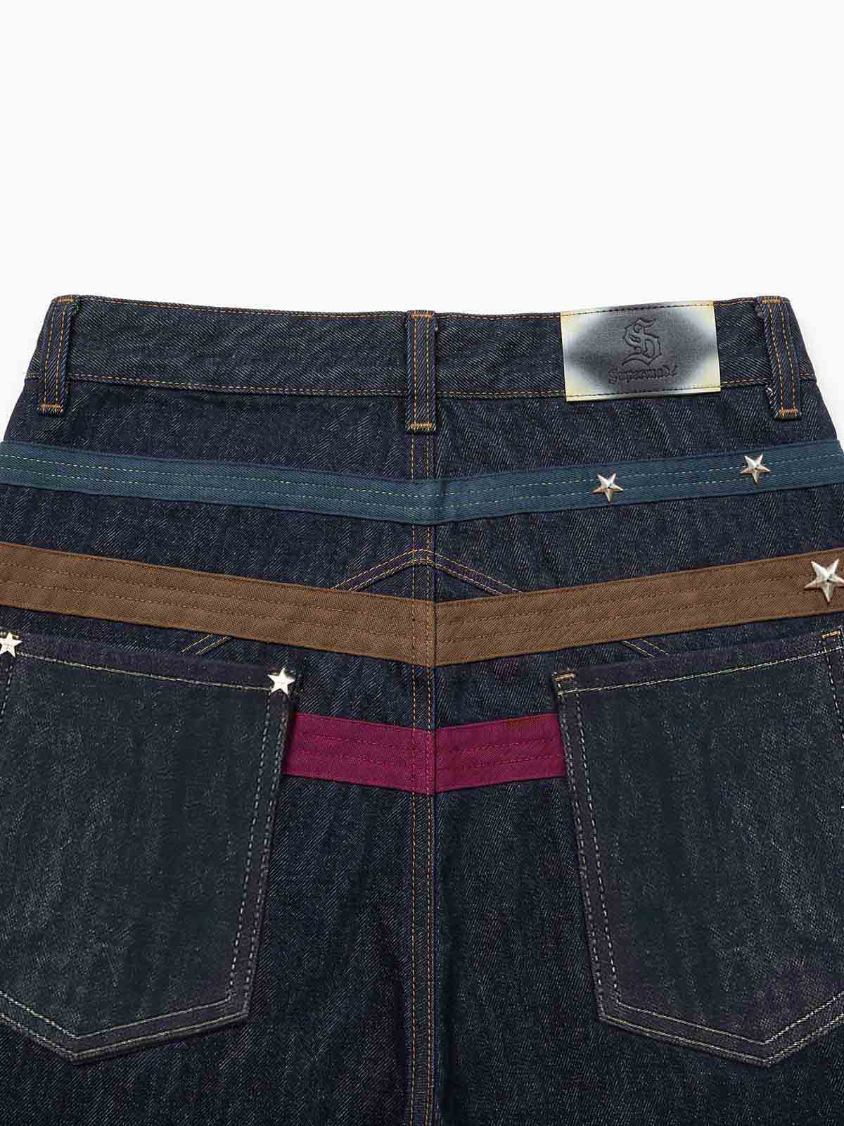 Vintage Star Studded Panel Wide Leg Shorts