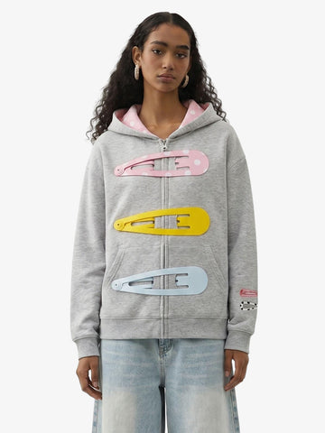 Abnehmbarer Haarspangen-Verzierungs-Reißverschluss-Hoodie