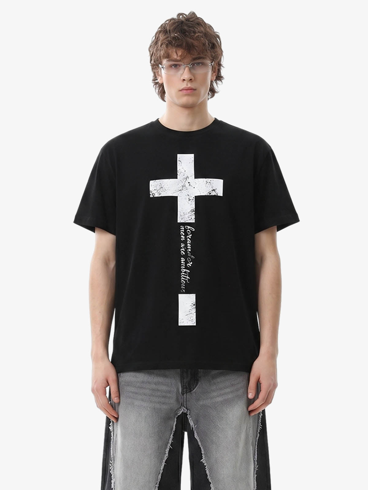 Distressed Cross Graphic T-Shirt 