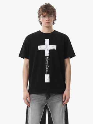 Distressed Cross Graphic T-Shirt 